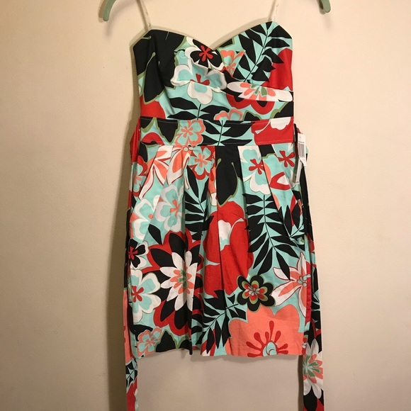 Teeze Me Tropical Print Strapless Dress - Picture 3 of 6